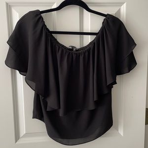 1. State Off-The-Shoulder Black Ruffled Blouse
